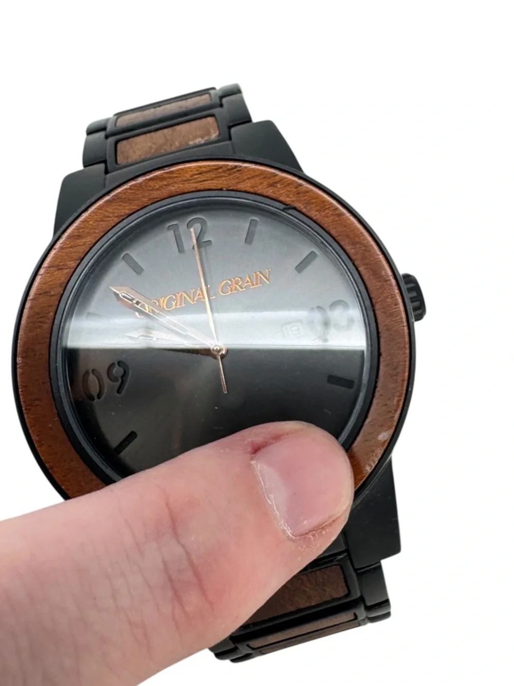 Original Grain Men's‎ Sapele Barrel Black Dial Scuffed Needs Battery